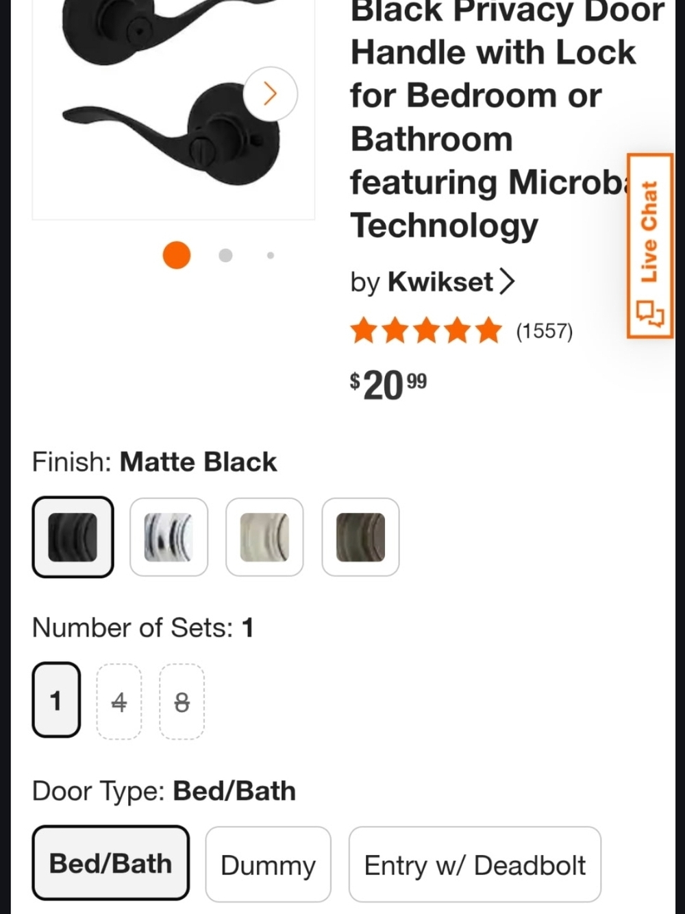 Kwikset Matte Black Privacy Door Lever for Bedroom & Bathroom (4 Total)